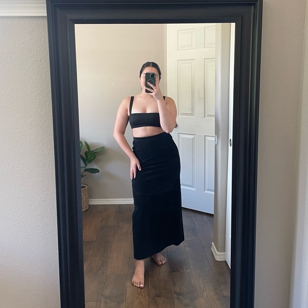 Black Suede Maxi Skirt - Sleek High-Waist Women's Skirt